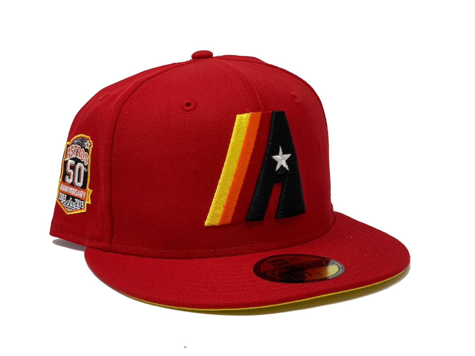 Houston Astros New Era All Red/Yellow Bottom With 50TH Anniversary Patch On  Side 59FIFTY Fitted Hat