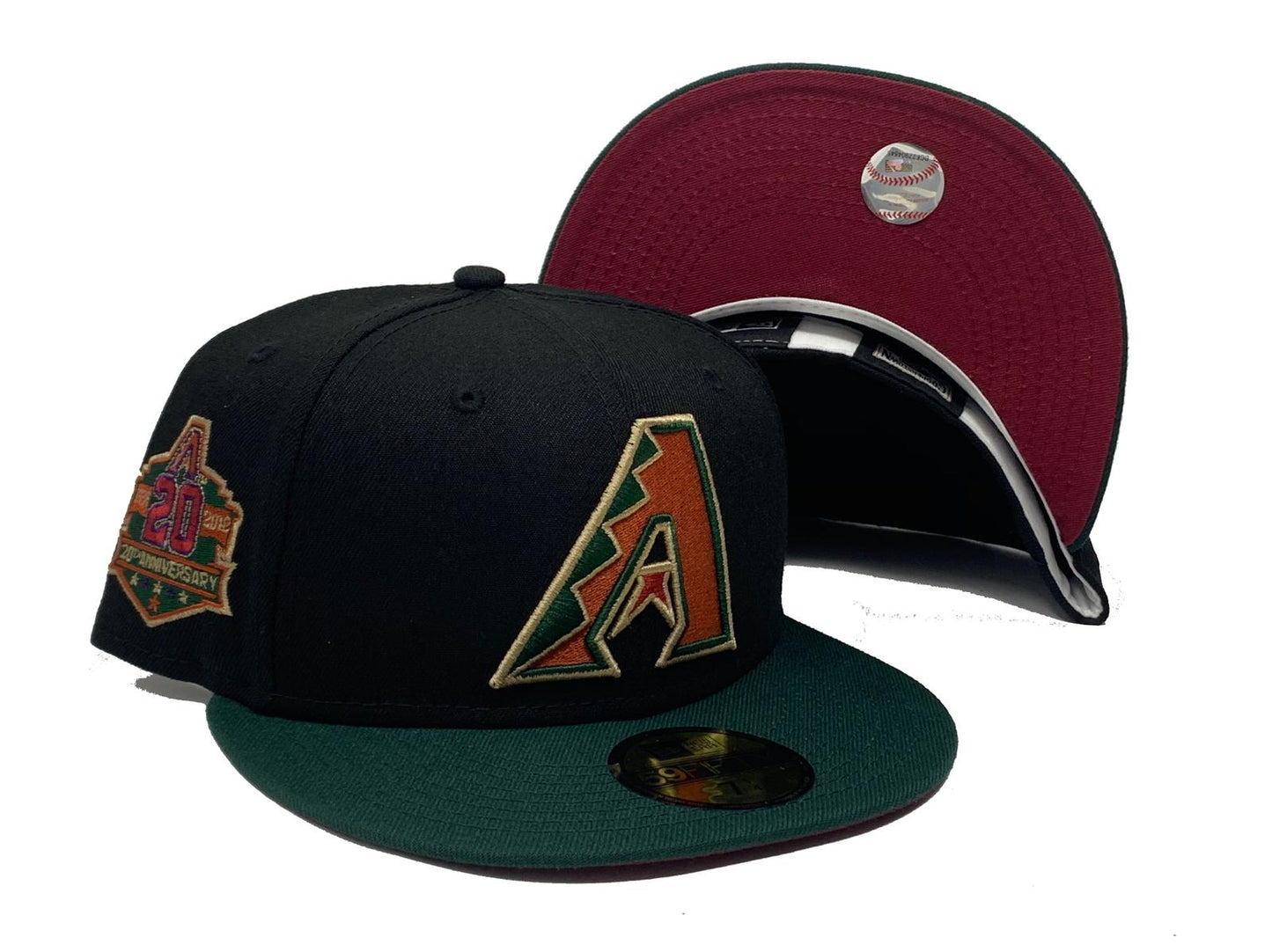 ARIZONA DIAMONDBACKS  20TH ANNIVERSARY "MLB* NHL CROSSOVER" BURGUNDY BRIM NEW ERA FITTED HAT