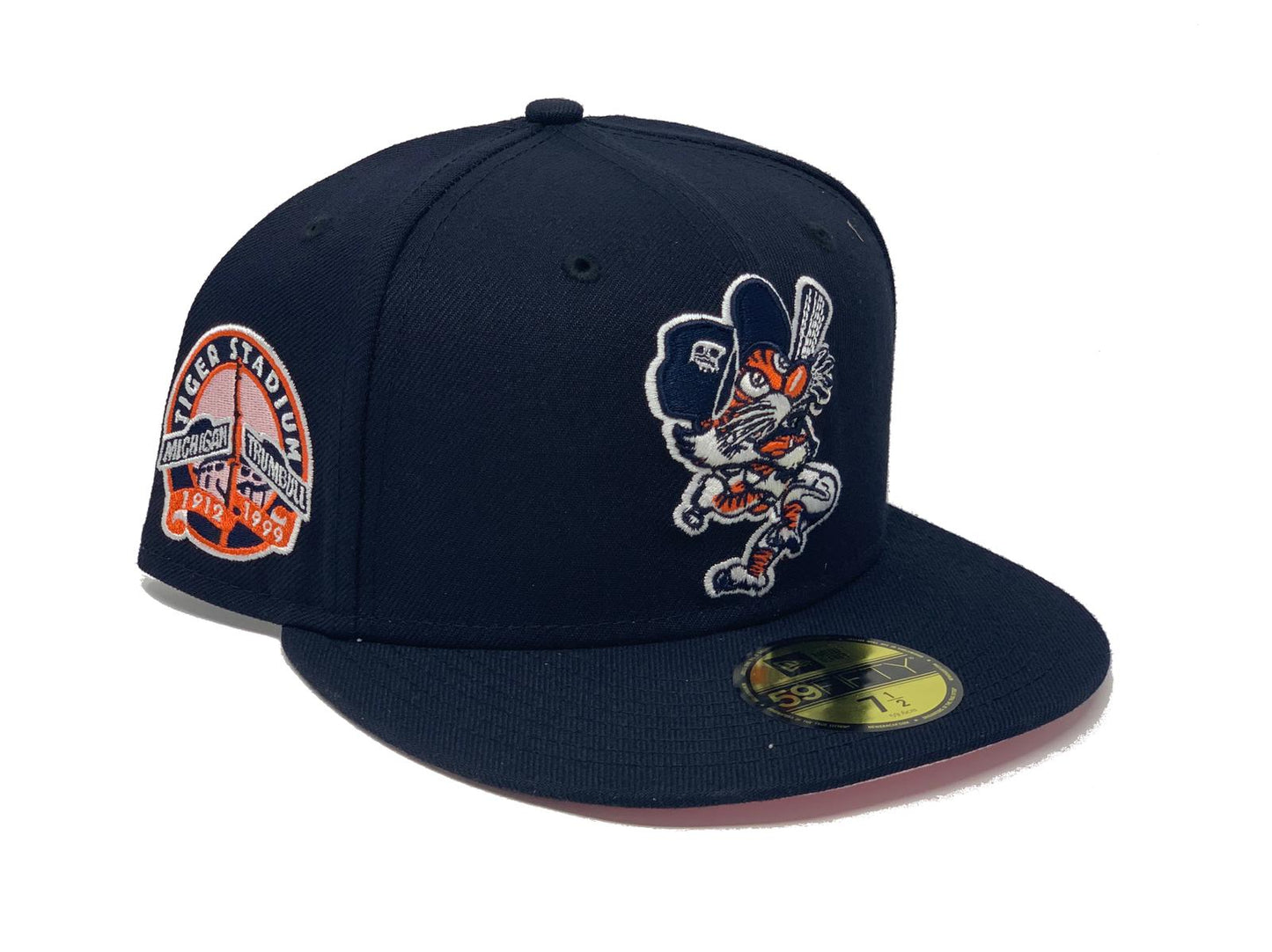 DETROIT TIGERS NAVY BLUE PINK BRIM NEW ERA FITTED HAT