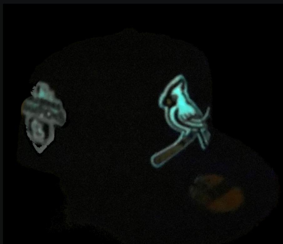 ST. LOUIS CARDINALS 2011 WORLD SERIES CHAMPIONS BLACK 3M REFLECTIVE BRIM "GLOW IN THE DARK"  NEW ERA FITTED HAT TO MATCH JORDAN RETRO 11 JUBILEE 25 ANNIVERSARY