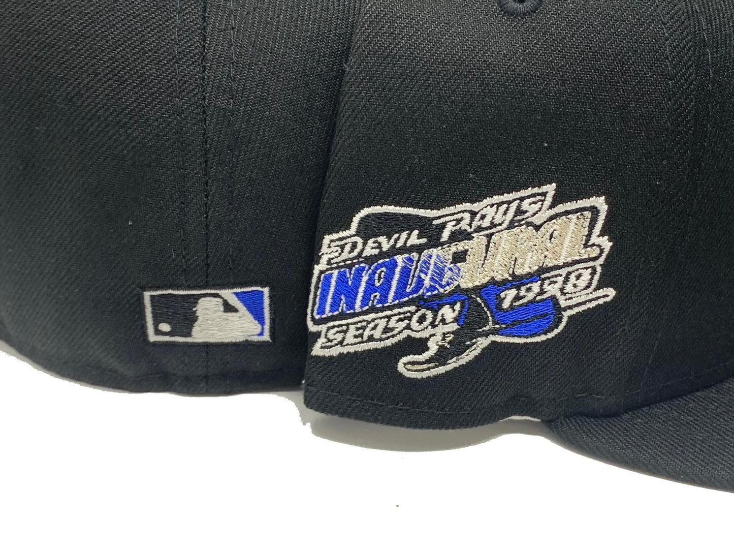 TAMPA BAY RAYS 1998 INAUGURAL SEASON BLACK ROYAL BLUE BRIM NEW ERA FITTED HAT