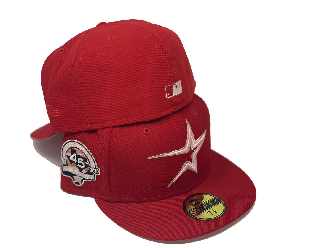 HOUSTON ASTROS 45TH ANNIVERSARY RED PINK BRIM NEW ERA FITTED HAT