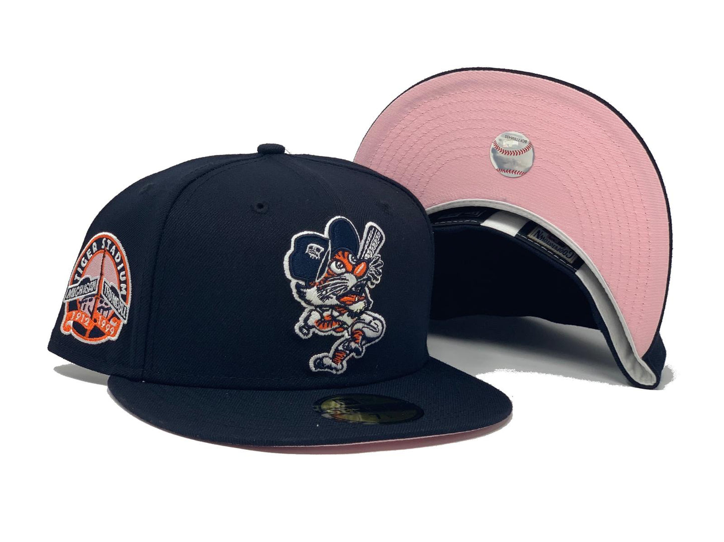 DETROIT TIGERS NAVY BLUE PINK BRIM NEW ERA FITTED HAT