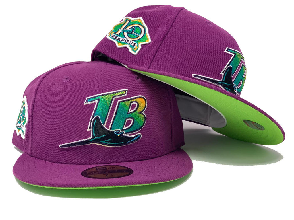 TAMPA BAY DEVIL RAYS 10TH SEASON SPARKLING GRAPE NEON GREEN BRIM NEW ERA FITTED HAT