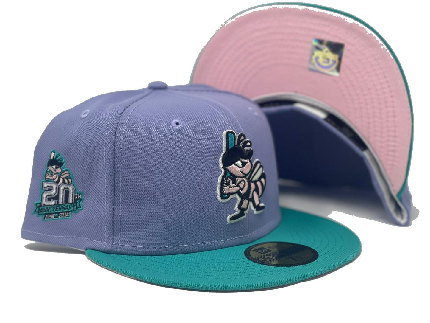 SALT LAKE BEES MINOR LEAGUE  20TH ANNIVERSARY PINK BRIM NEW ERA FITTED HAT