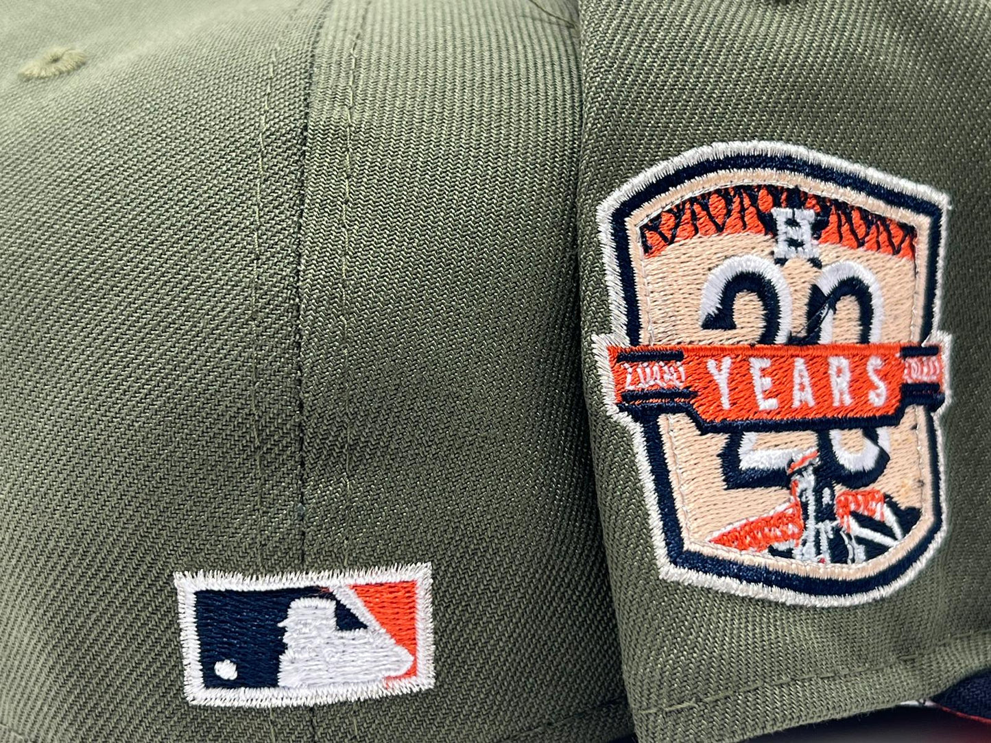 HOUSTON ASTROS 20TH ANNIVERSARY OLIVE GREEN NAVY ORANGE BRIM NEW ERA FITTED HAT