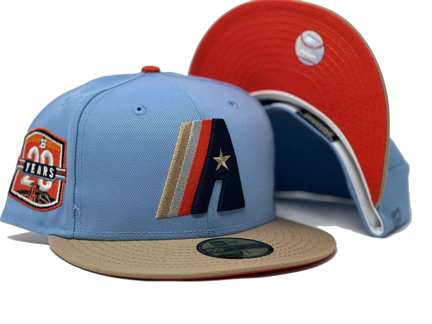 Houston Astros 20th Anniversary Sky Blue Camel Visor Orange Brim New Era Fitted Hat