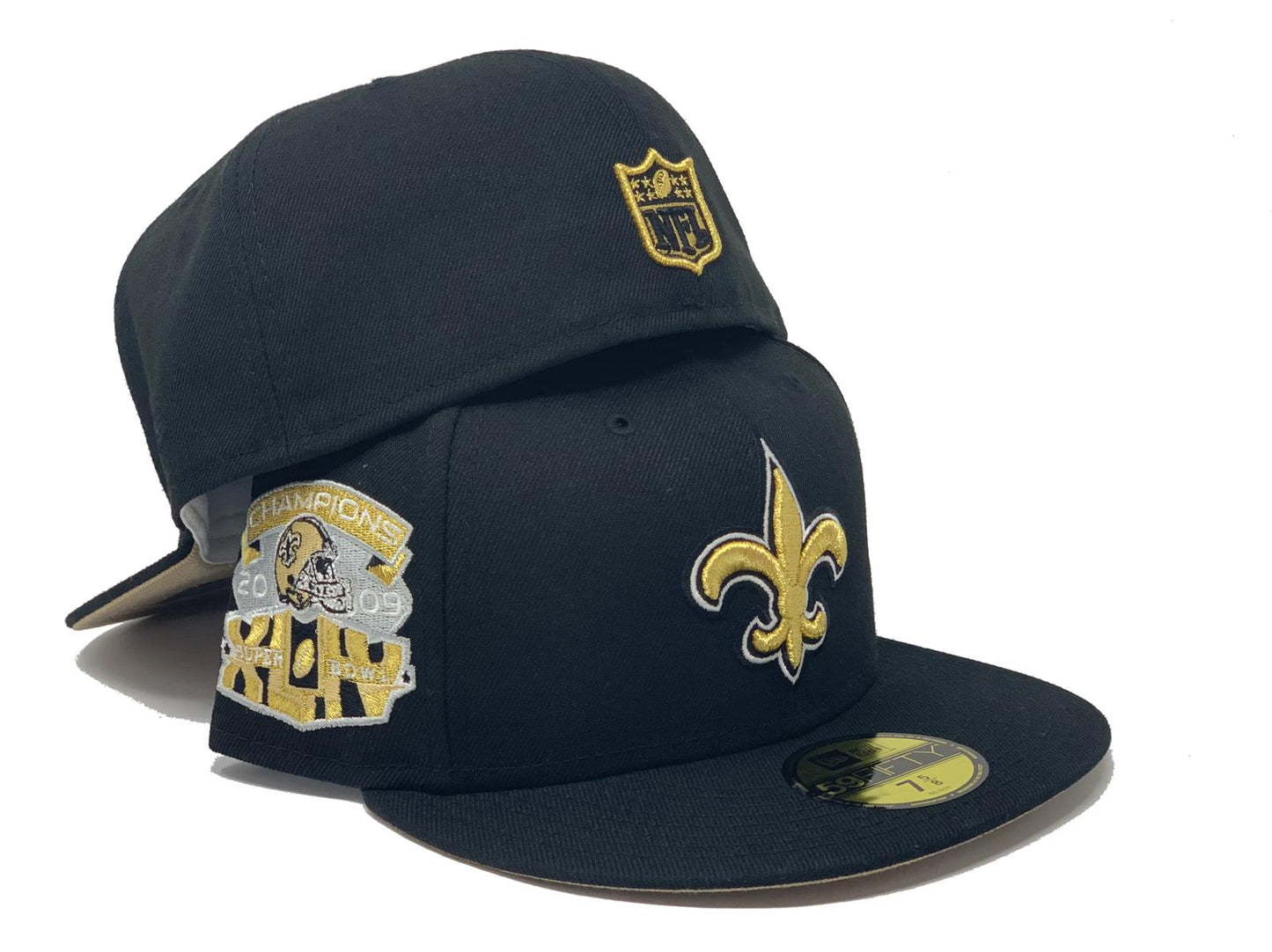NEW ORLEANS SAINTS 2009 SUPER BOWL CHAMPION BLACK BEIGE BRIM NEW ERA FITTED HAT