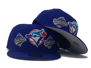 TORONTO BLUE JAYS 2X CHAMPIONSHIP LOGO GRAY BRIM NEW ERA FITTED HAT