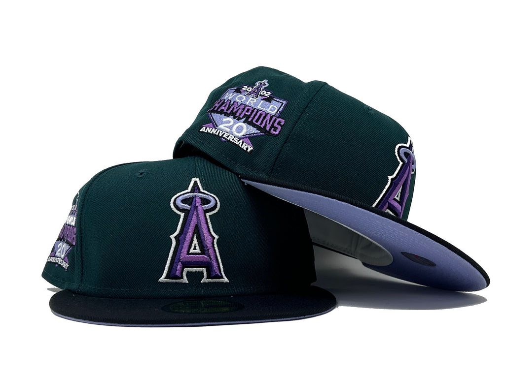 LOS ANGELES ANGELS 2002 WORLD CHAMPIONS LAVENDER BRIM NEW ERA FITTED HAT