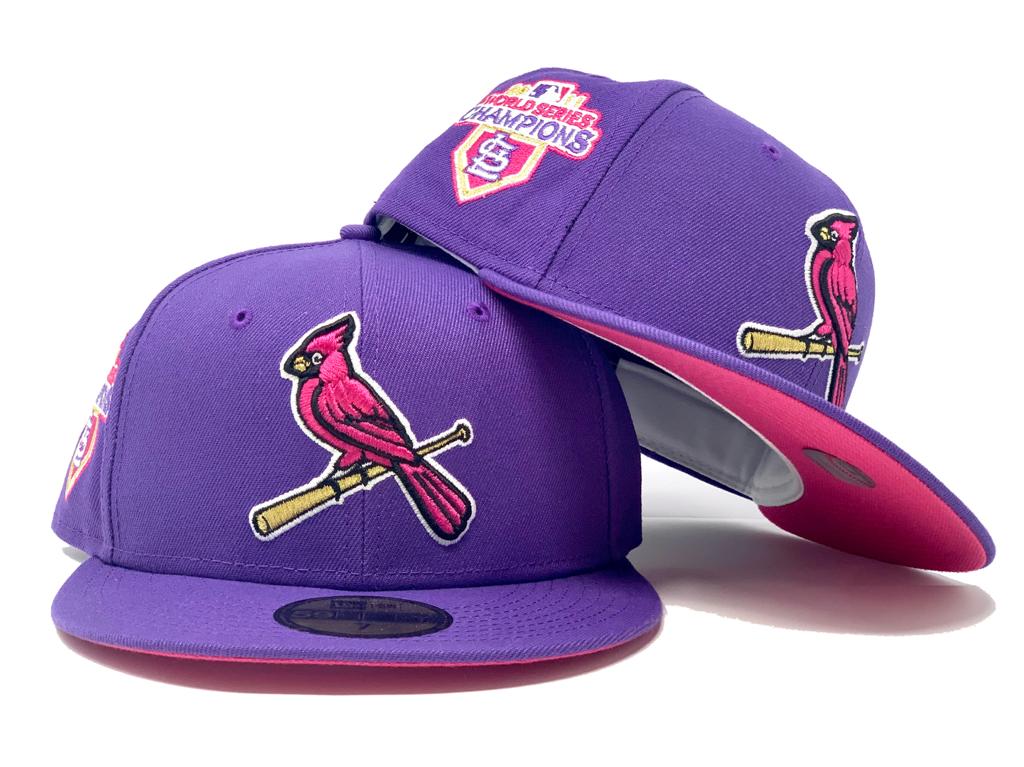 ST. LOUIS CARDINALS 2011 WORLD SERIES CHAMPIONS PURPLE FUSION PINK BRIM NEW ERA FITTED HAT