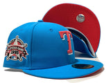 TEXAS RANGERS 1995 ALL STAR BRIGHT BLUE LAVA RED BRIM NEW ERA FITTED HAT