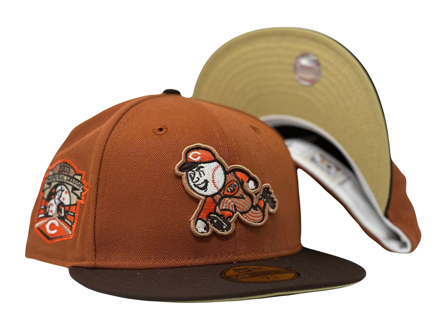 Cincinnati Reds 2003 Inaugural Season Rust Orange Brown Visor Vegas Gold Brim New Era Fitted Hat
