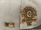CHICAGO CUBS 1990 ALL STAR GAME STONE OLIVE GREEN VISOR PEACH BRIM NEW ERA FITTED HAT