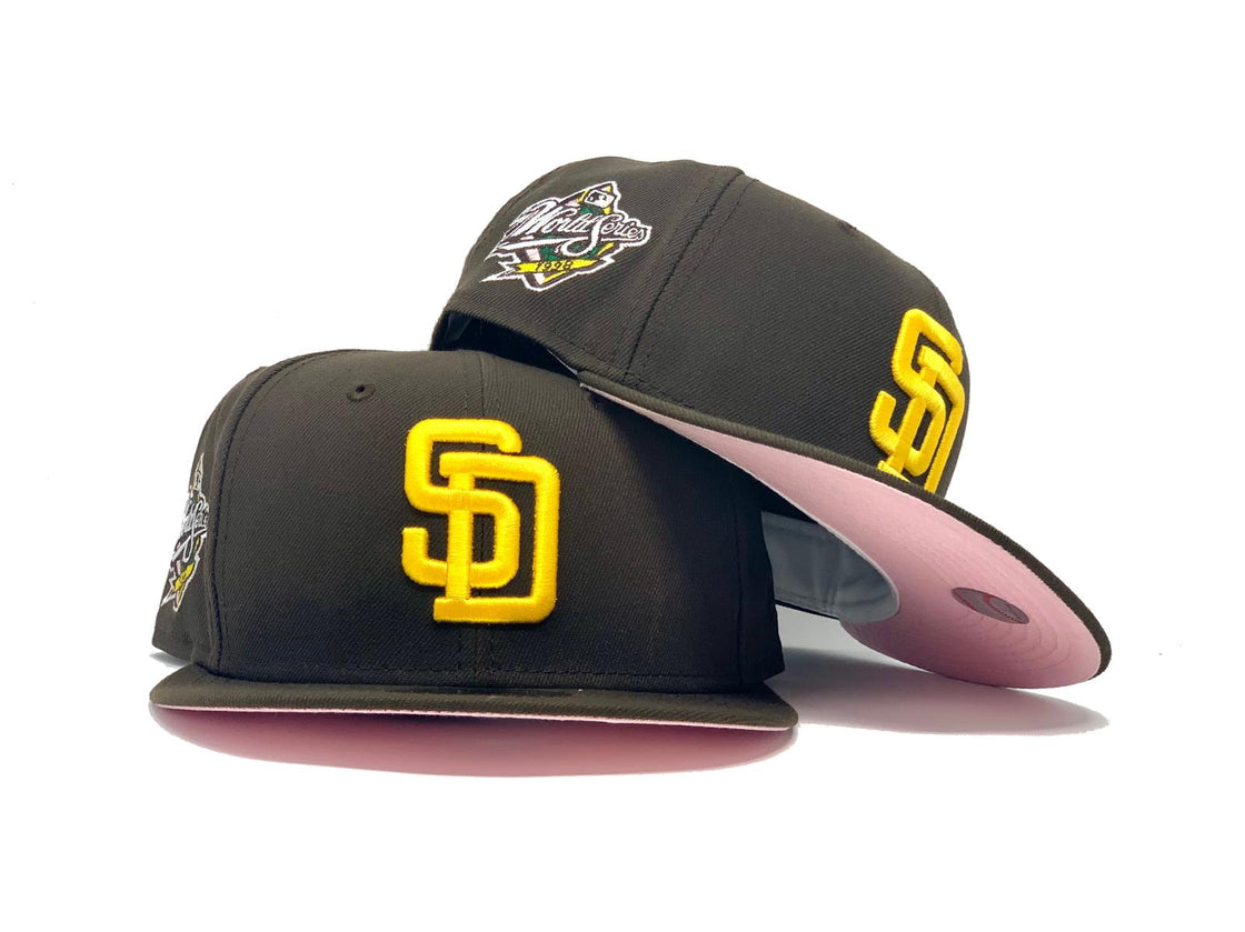 SAN DIEGO PADRES 1998 WORLD SERIES DEEP BROWN PINK BRIM NEW ERA FITTED HAT