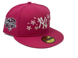 NEW YORK YANKEES 2000 WORLD SERIES "CHERRY BLOSSOM"  DARK PINK WITH LIGHT PINK NEW ERA FITTED HAT