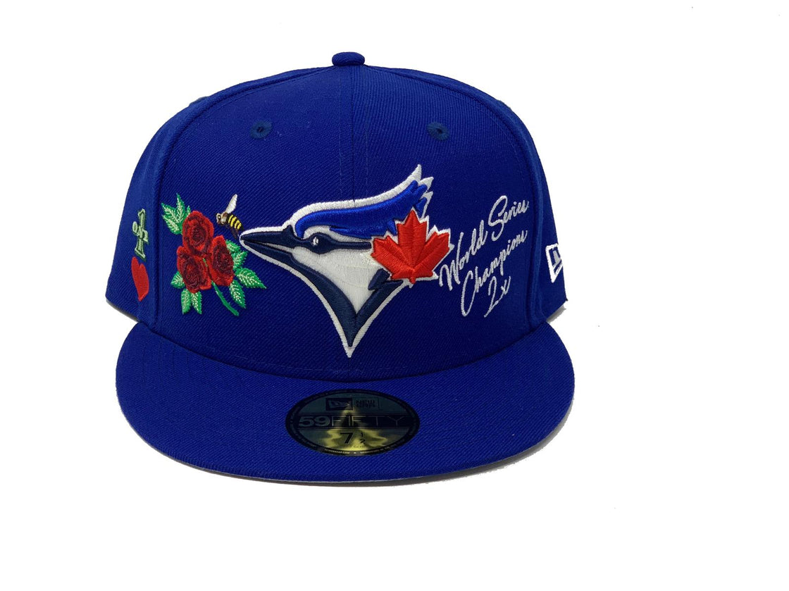TORONTO BLUE JAYS ALL OVER PATCH GRAY BRIM NEW ERA FITTED HAT
