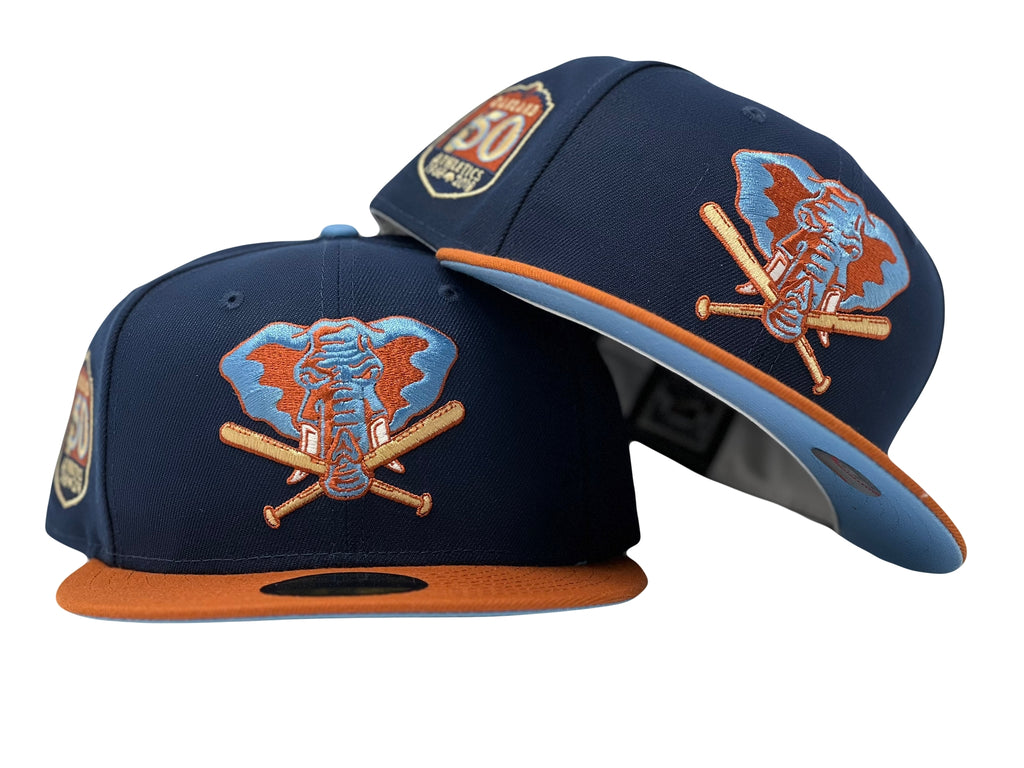 Oakland Athletics 50th Anniversary Navy Rust Orange Visor Sky Blue Brim New Era Fitted Hat