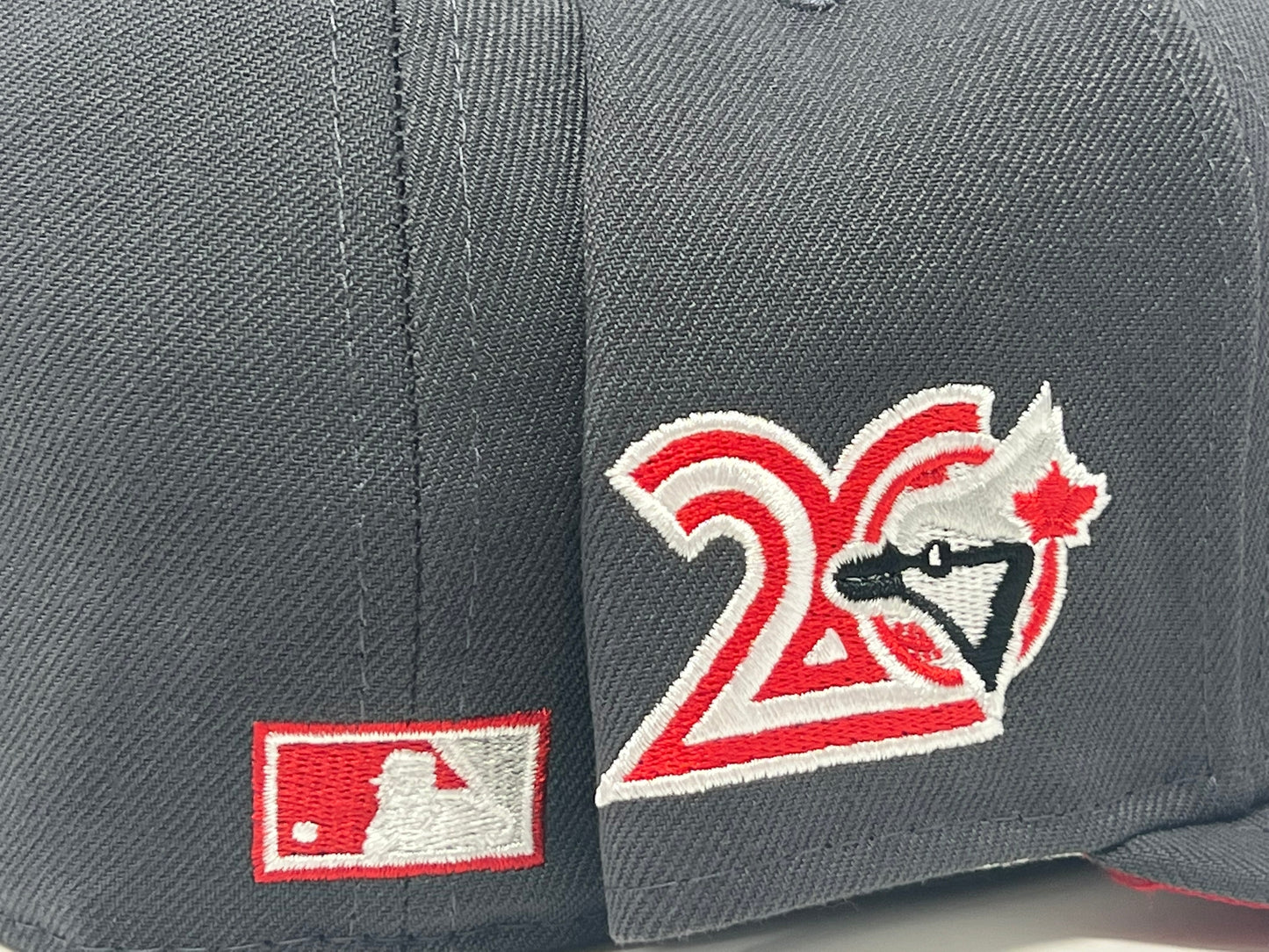 Toronto Blue Jays 20th Anniversary Dark Gray Red Brim New Era Fitted Hat