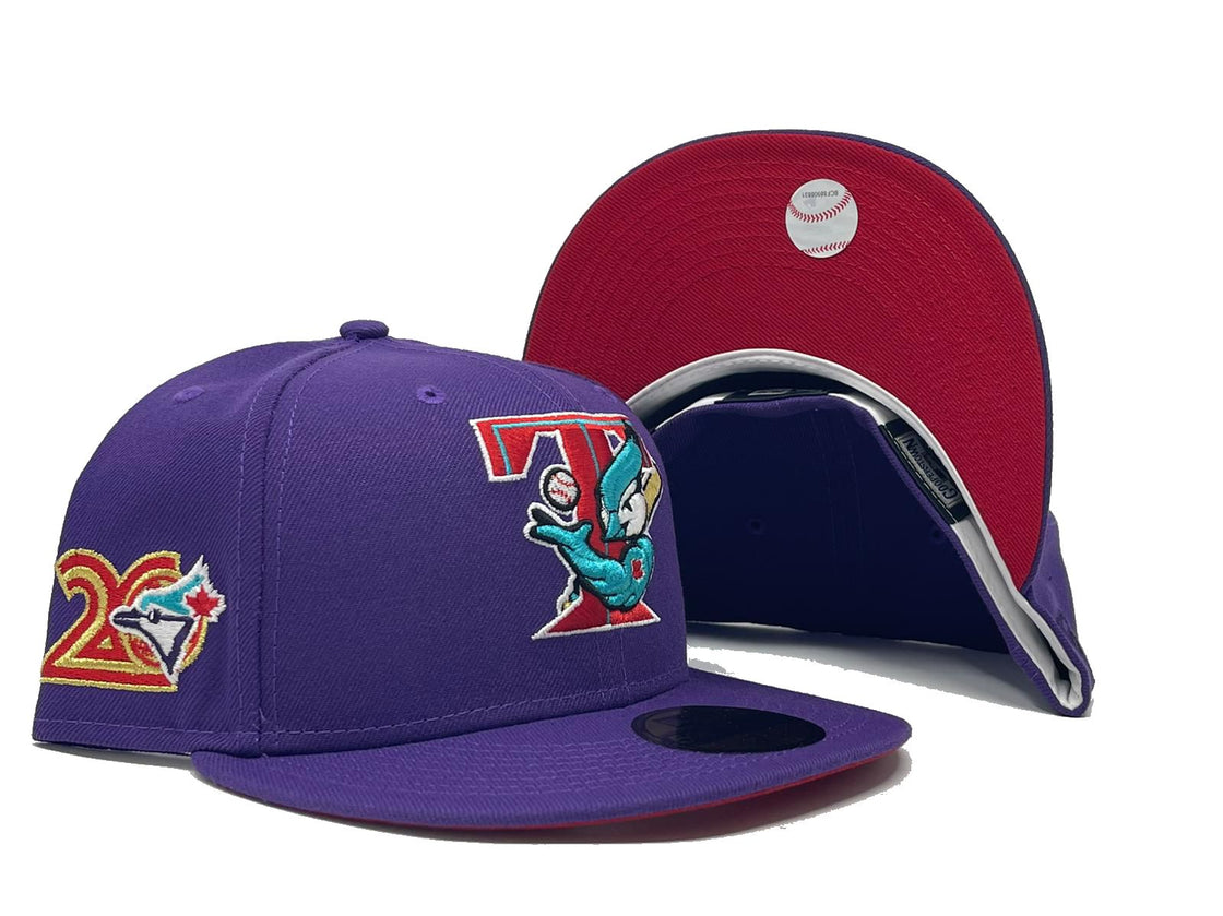 TORONTO BLUE JAYS 20TH ANNIVERSARY PURPLE RED BRIM NEW ERA FITTED HAT