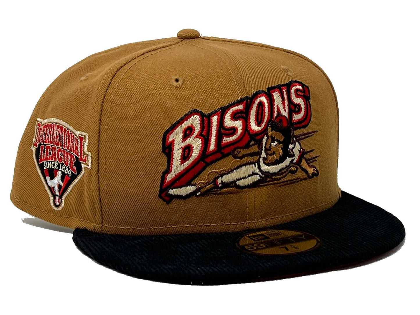 BUFALLO BISONS INTERNATIONAL LEAGUE CORDUROY VISOR RED BRIM NEW ERA FITTED HAT