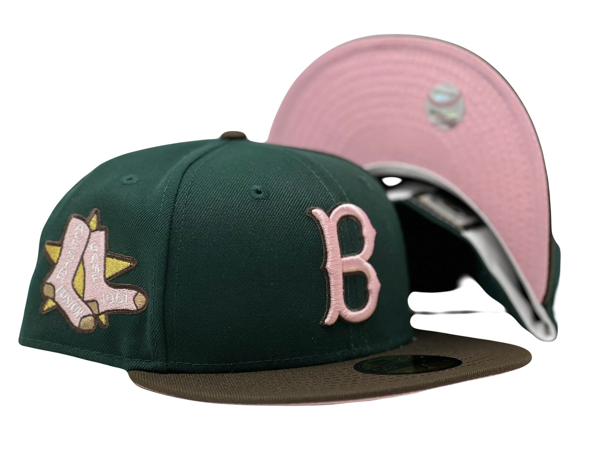 Boston Red Sox 1961 All Star Game Green Brown Visor Pink Brim New Era Fitted Hat
