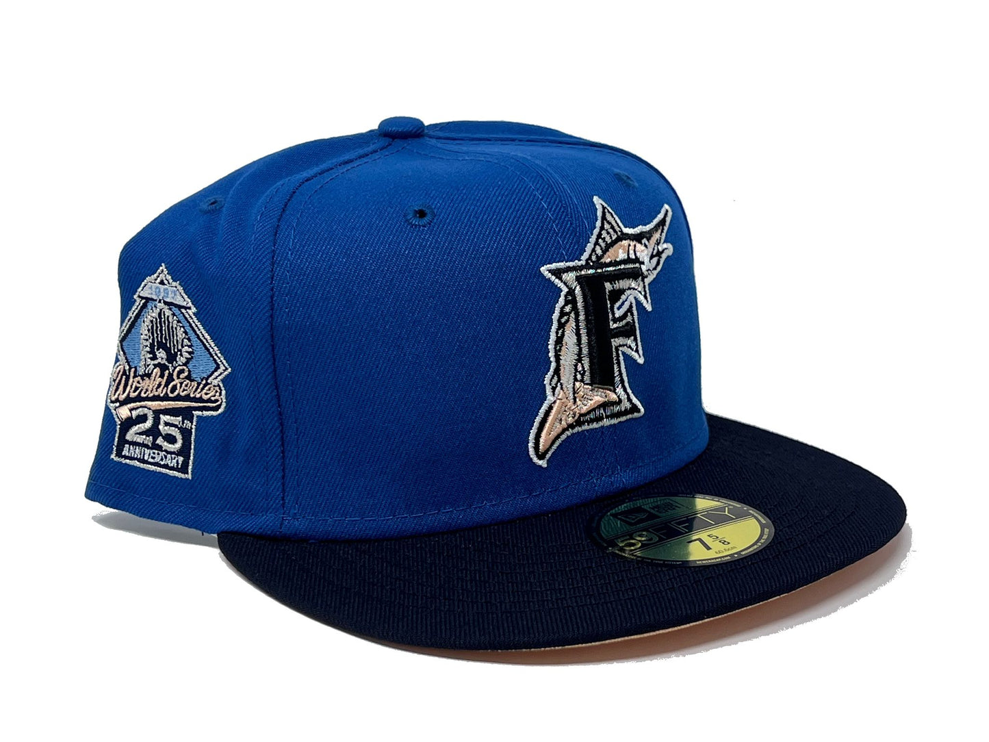 FLORIDA MARLINS 25TH ANNIVERSARY "GRECIAN HOLIDAY" PACK PEACH BRIM NEW ERA FITTED HAT