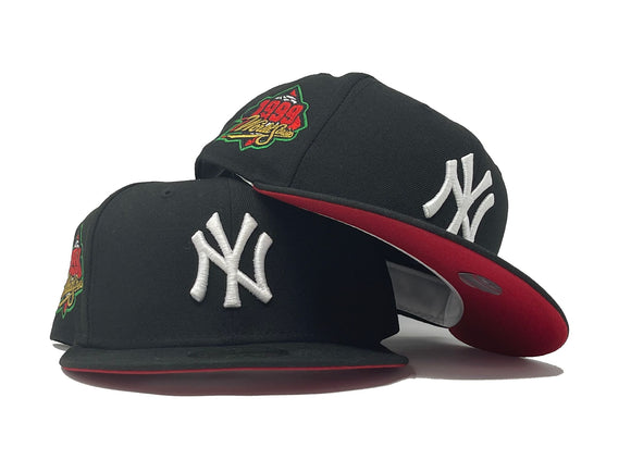 NEW YORK YANKEES 1999 WORLD SERIES BLACK RED BRIM NEW ERA FITTED HAT