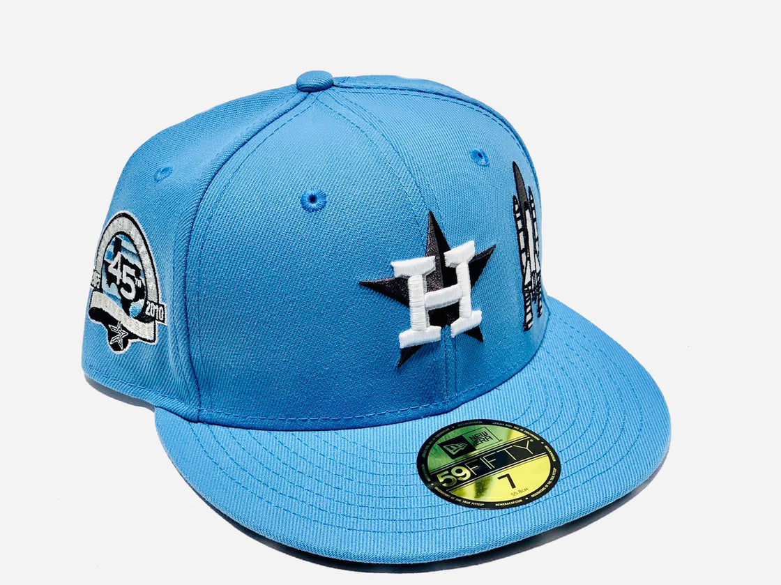 HOUSTON ASTROS 45TH ANNIVERSARY SPACE ROCKET SKY BLUE STAR PRINT BRIM NEW ERA FITED HAT