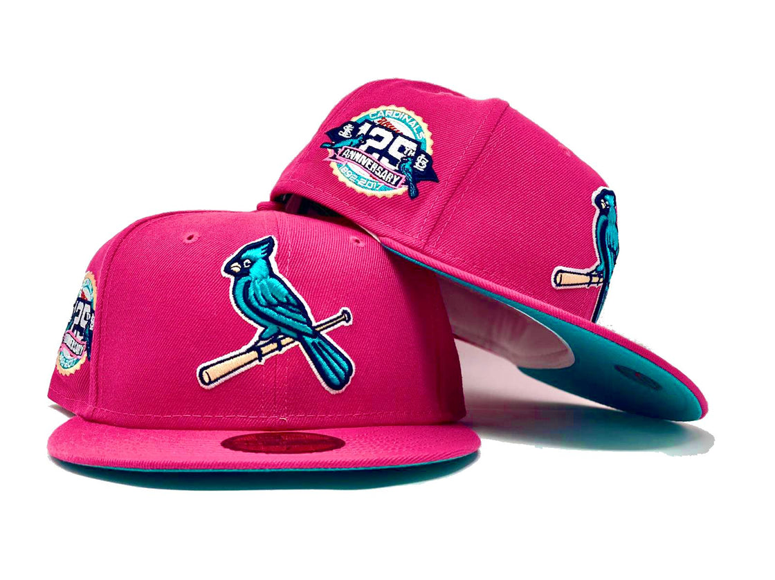 ST.  LOUIS CARDINALS 129TH  ANNIVERSARY FUSION PINK TEAL BRIM NEW ERA FITTED HAT