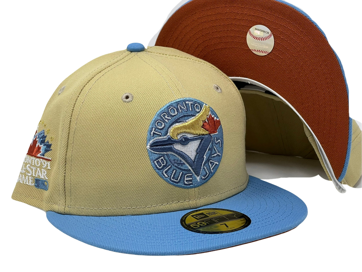 TORONTO BLUE JAYS 1991 ALL STAR GAME "SUNRISE GRADIENT 2" RUST ORANGE BRIM NEW ERA FITTED HAT
