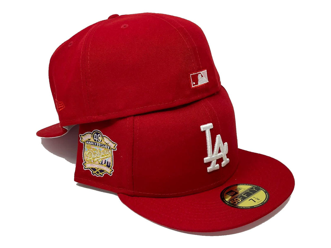 LOS ANGELES DODGERS 40TH ANNIVERSARY RED PINK BRIM NEW ERA FITTED HAT