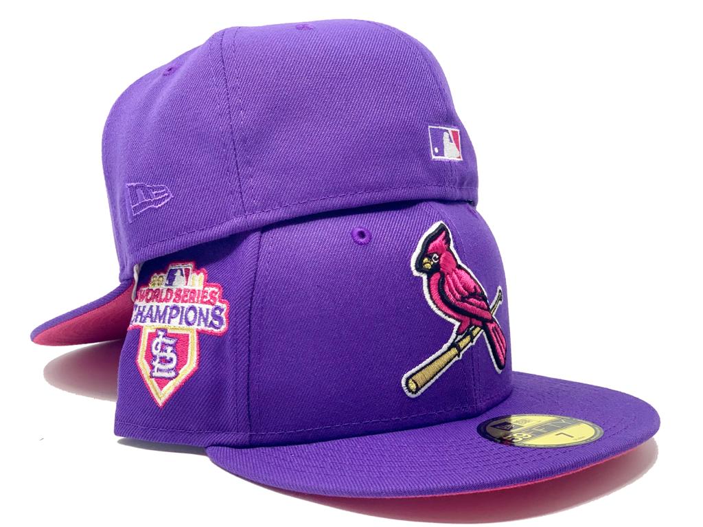 ST. LOUIS CARDINALS 2011 WORLD SERIES CHAMPIONS PURPLE FUSION PINK BRIM NEW ERA FITTED HAT