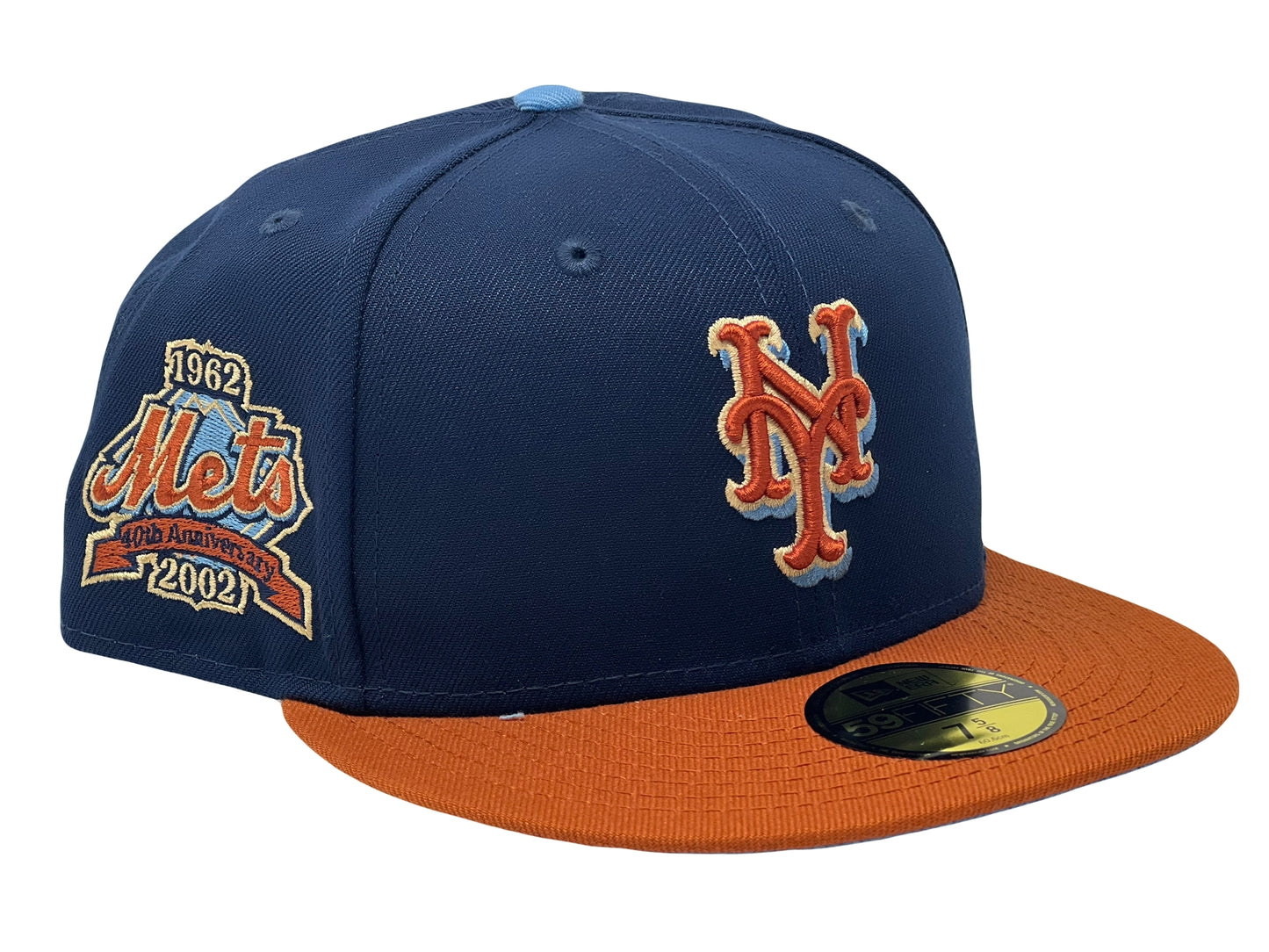 NEW YOEK METS 40TH ANNIVERSARY LIGHT NAVY RUST ORANGE VISOR ICY BRIM NEW ERA FITTED HAT