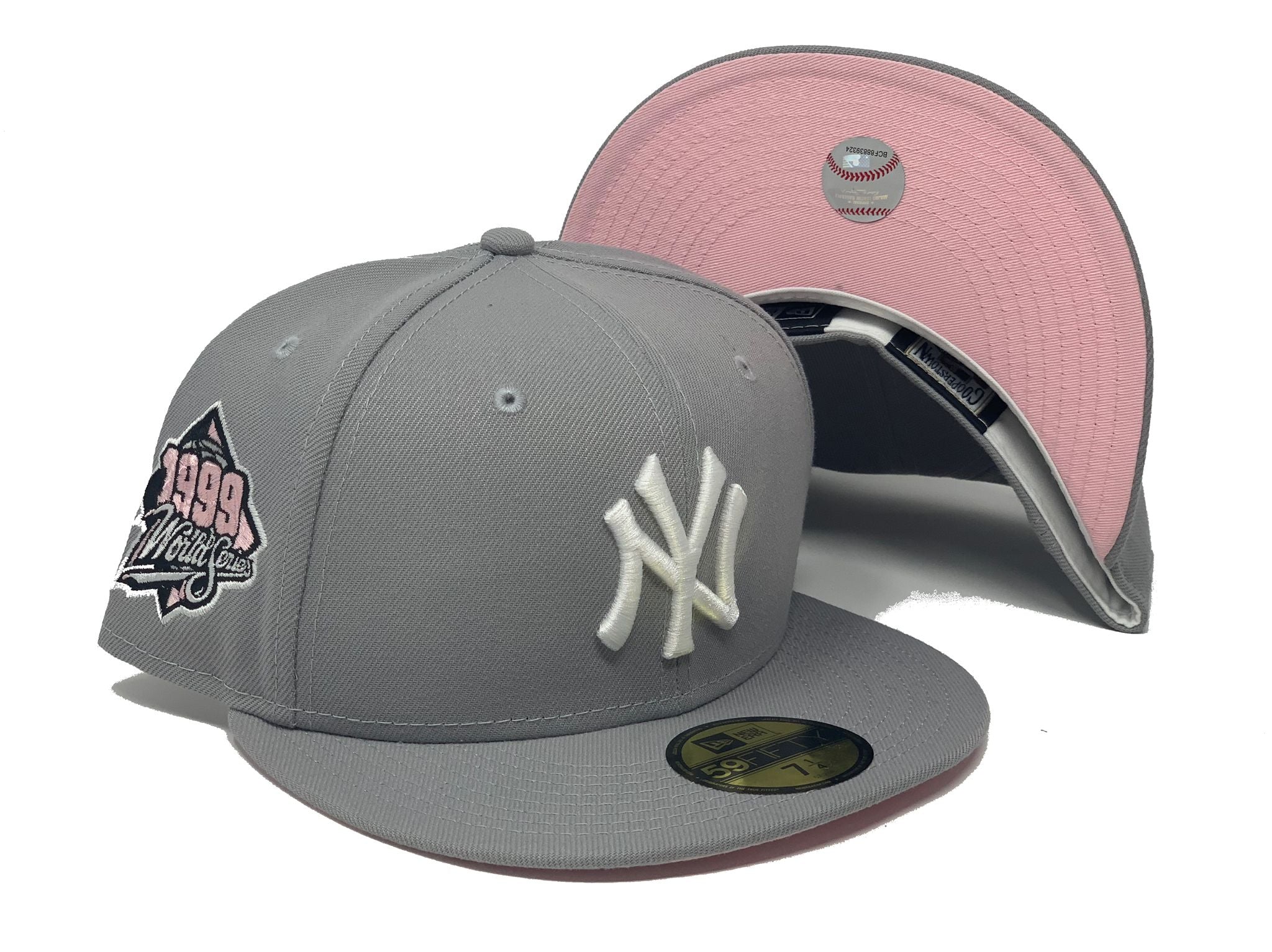 Off White New York Yankees Lavender Visor Gray Bottom 1999 World Series Side Patch New Era 59FIFTY Fitted 71/2