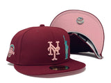 NEW YORK METS STATUE OF LIBERTY 50TH ANNIVERSARY BURGUNDY PINK BRIM NEW ERA FITTED HAT
