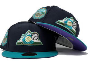 COLORADO ROCKIES 10TH ANNIVERSARY NAVY AQUA PURPLE BRIM NEW ERA FITTED HAT