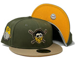 PITTSBURG PIRATES 1887 ESTABLISHED SIDE PATCH OLIVE CAMEL TAXI YELLOW BRIM NEW ERA FITTED HAT