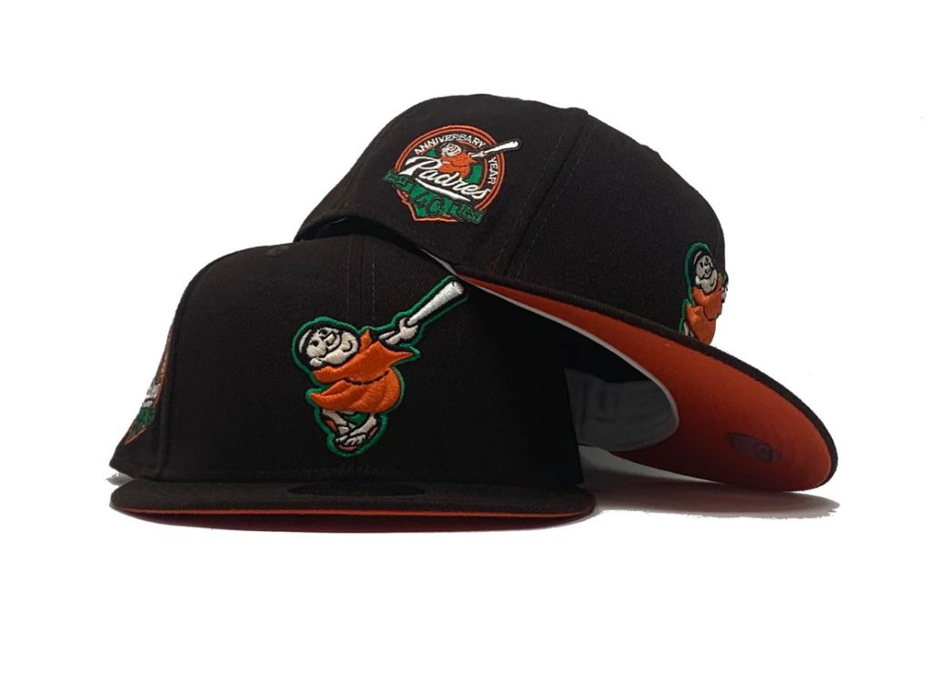 SAN DIEGO PADRES 40TH ANNIVERSARY "AUTUMN COLLECTION" ORANGE BRIM NEW ERA FITTED HAT
