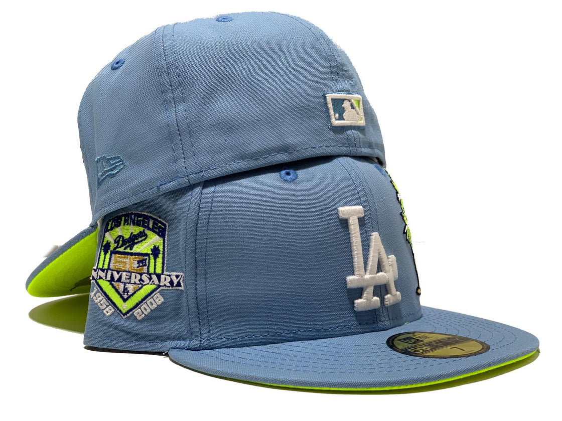 LOS ANGELS DODGERS 60TH SEASON SKY BLUE NEON GREEN BRIM NEW ERA FITTED HAT