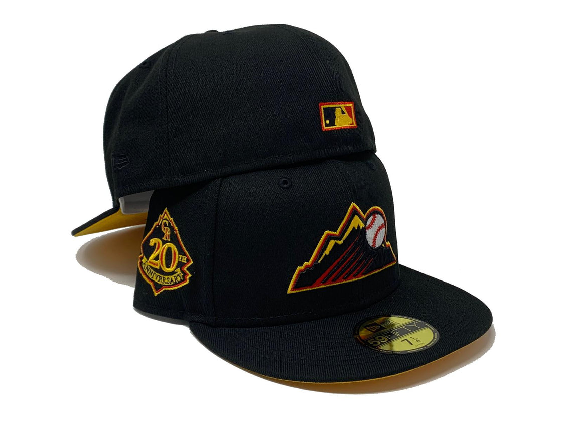 COLORADO ROCKIES 20TH ANNIVERSARY BLACK YELLOW BRIM NEW ERA FITTED HAT