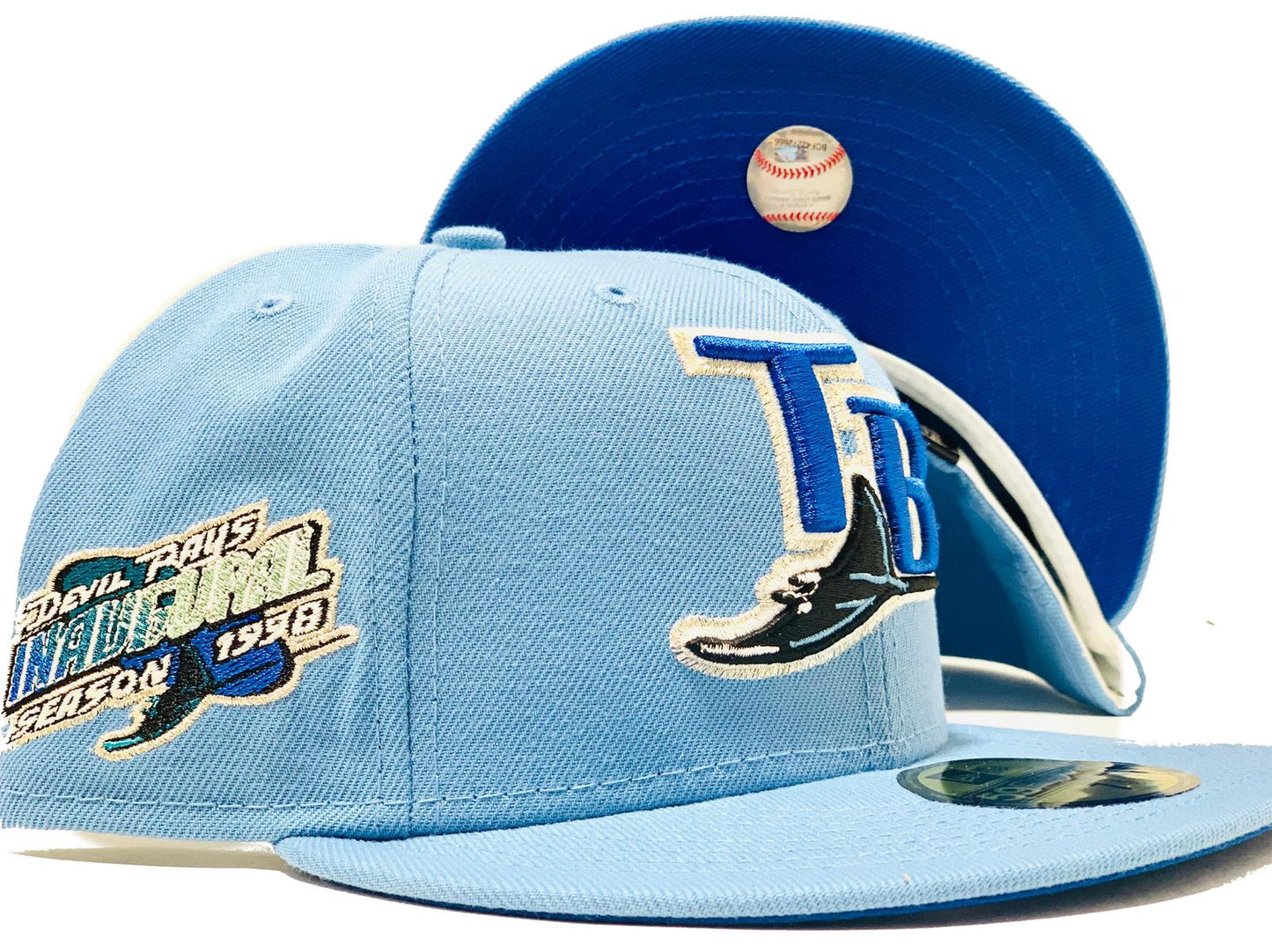 TAMPA BAY 1998 INAUGURAL SEASON SKY BLUE ROYAL BRIM NEW ERA FITTED HAT