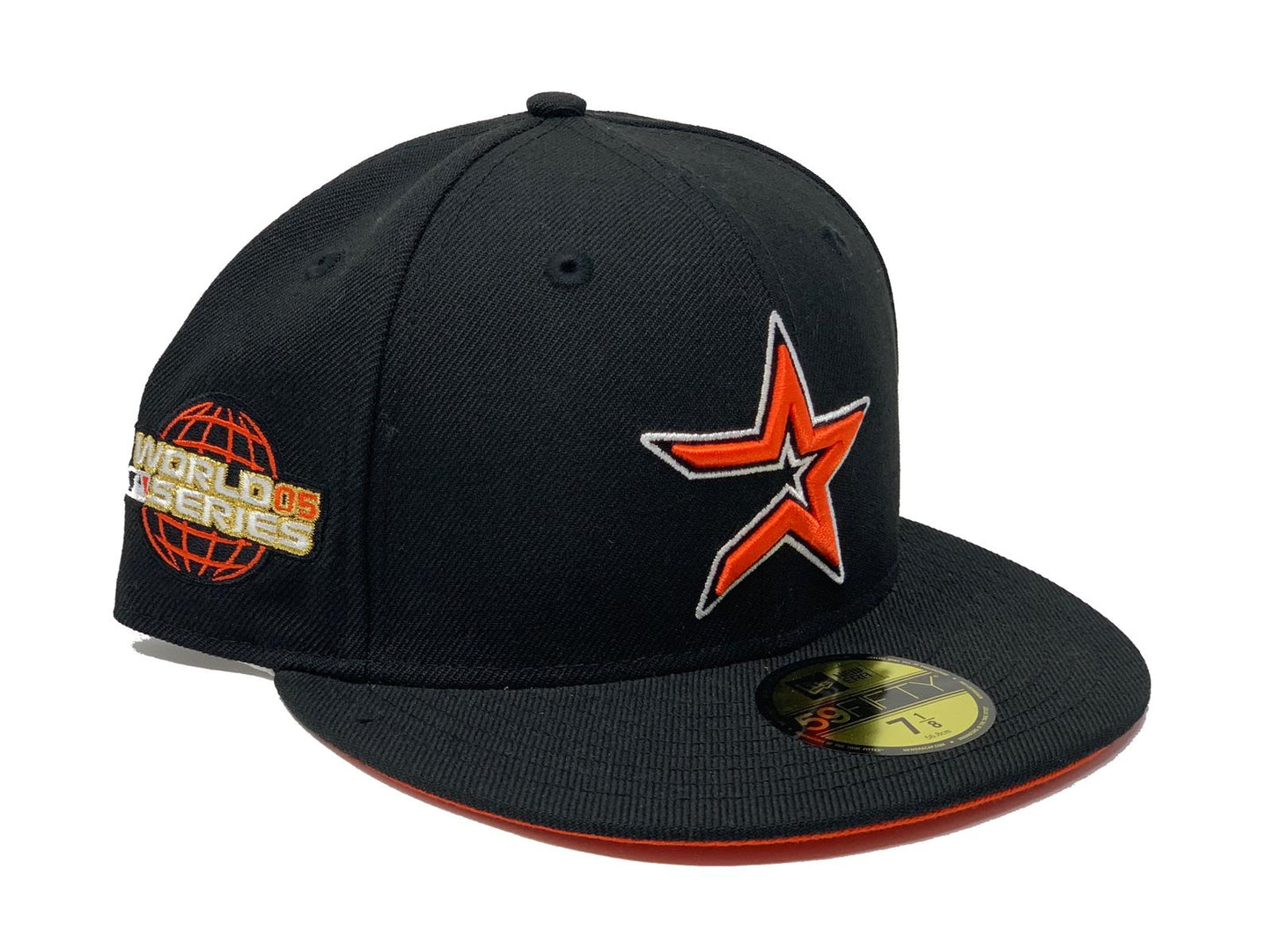 HOUSTON ASTROS 2005 WORLD SERIES BLACK ORANGE BRIM NEW ERA FITTED HAT