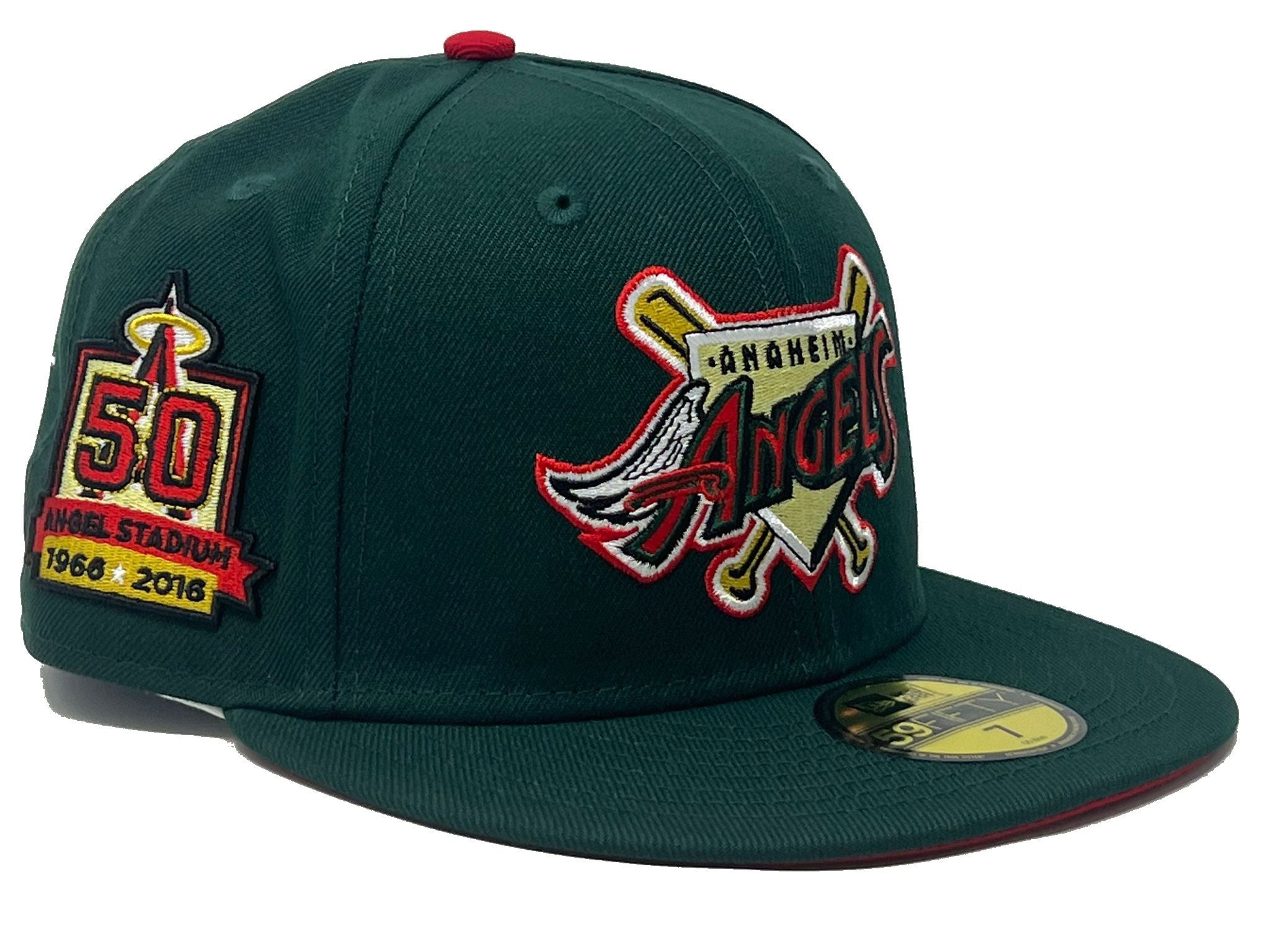 ANAHIEM ANGELES 50TH ANNIVERSARY DARK GREEN RED BRIM NEW ERA