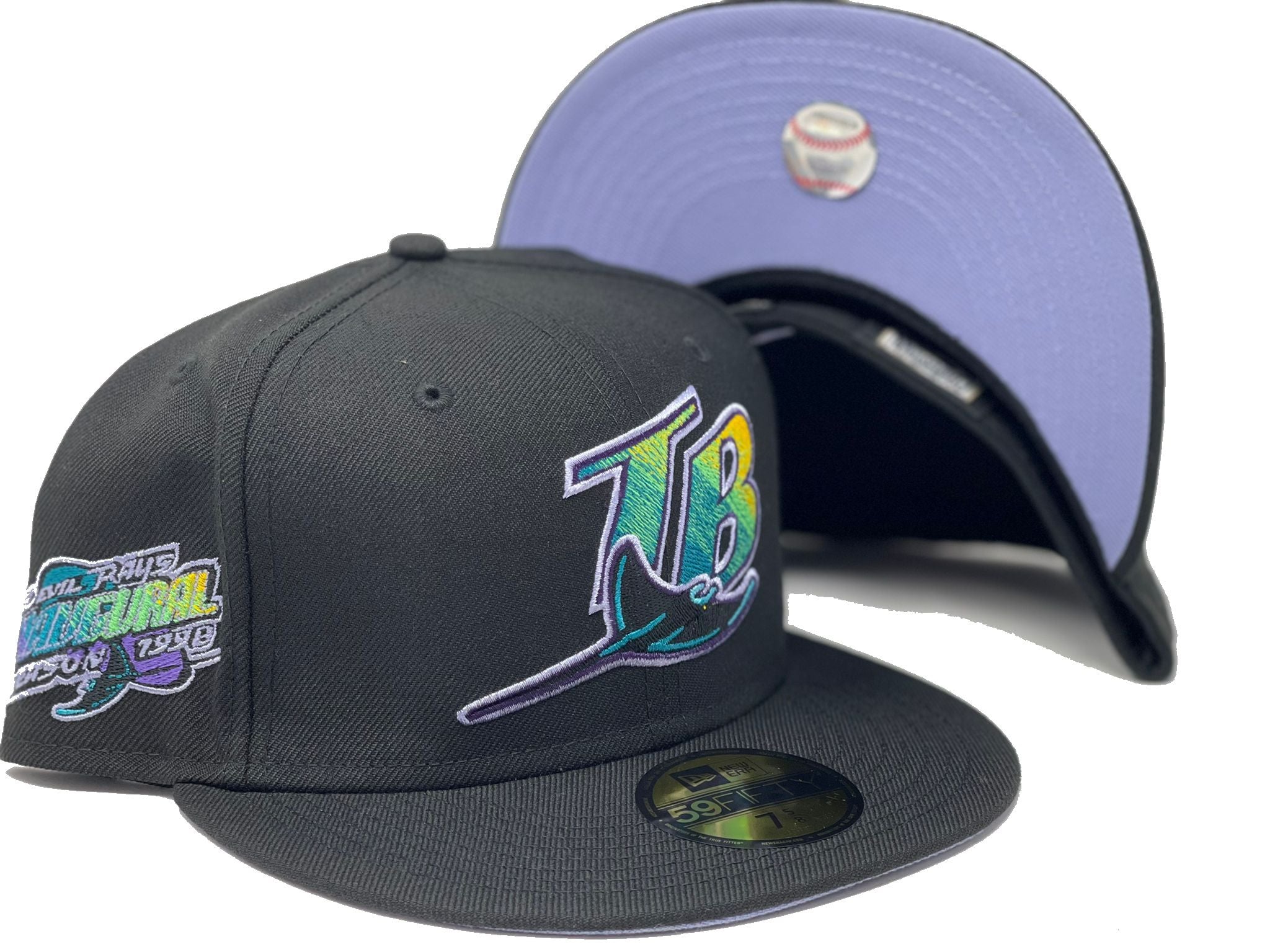 VINTAGE Tampa Bay Devil Rays Hat Cap Fitted Mens 7 1/8 Black Purple  Baseball Men