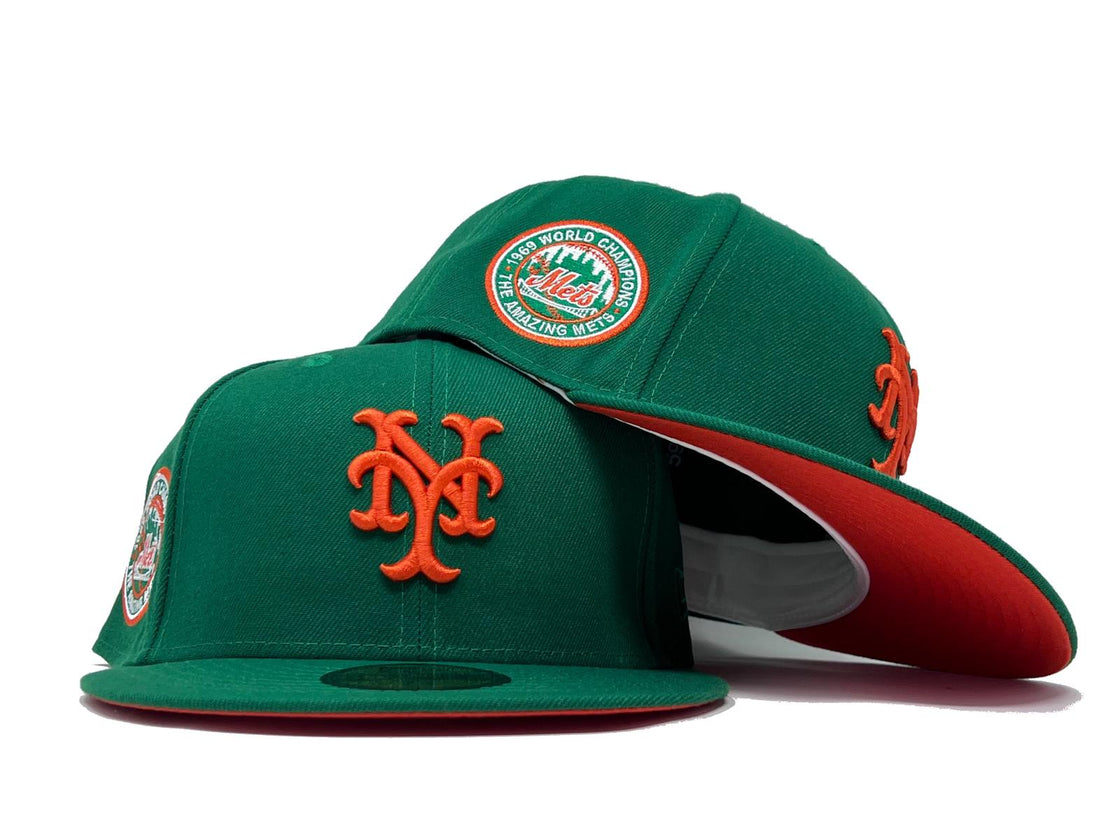 NEW YORK METS 1969 WORLD SERIES CHAMPION KELLY GREEN ORANGE BRIM NEW ERA FITTED HAT