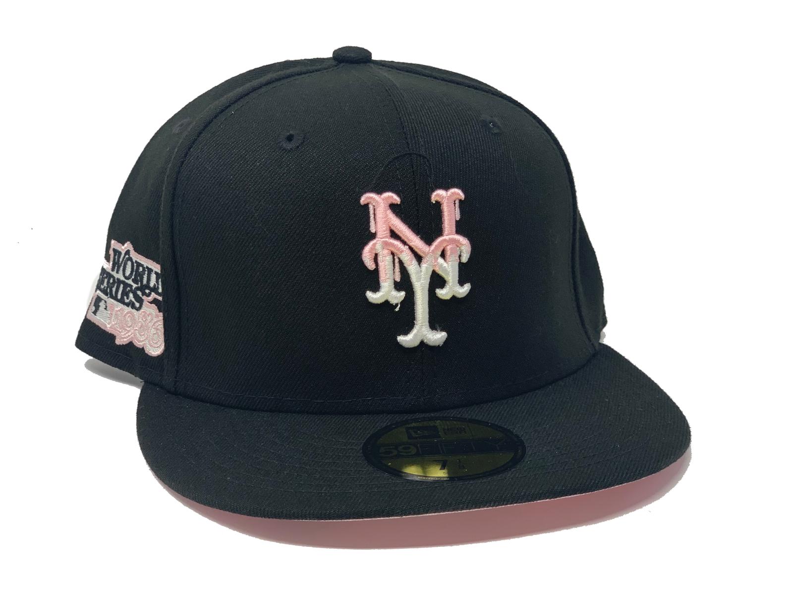 Black and fuchsia New York cap with small spots of hyper original paint