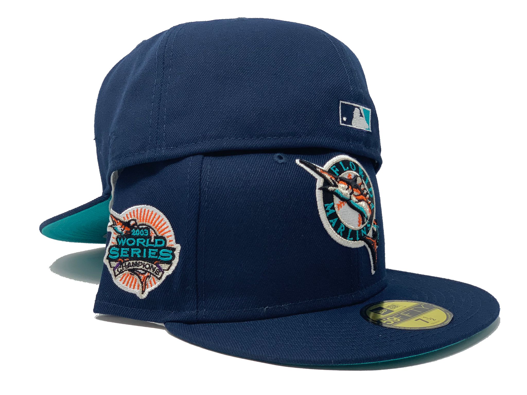 FLORIDA MARLINS 2003 WORLD SERIES CHAMPIONS LIGHT NAVY TEAL BRIM NEW E –  Sports World 165