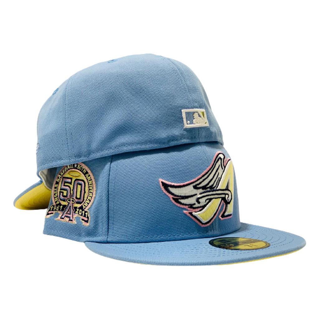 LOS ANGELES ANGELS 50TH ANNIVERSARY SKY BLUE POPCORN YELLOW BRIM NEW ERA FITTED