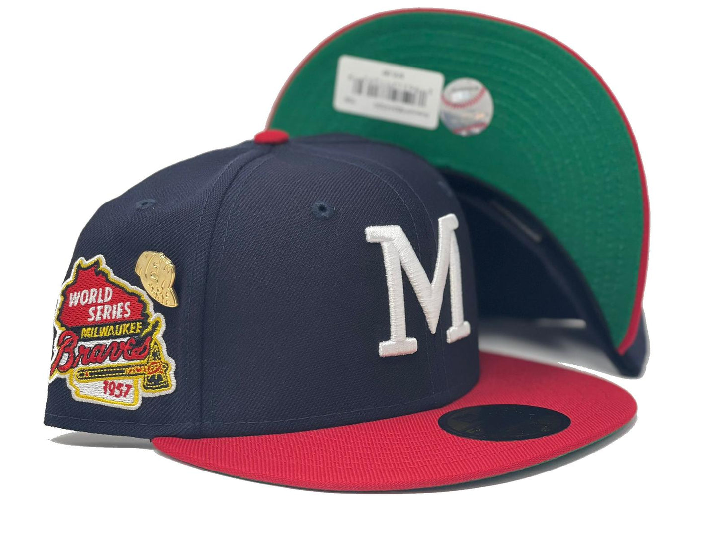 MILWAUKEE BRAVES 1957 WORLD SERIES "59fIFTY DAY" GREEN BRIM NEW ERA FITTED HAT